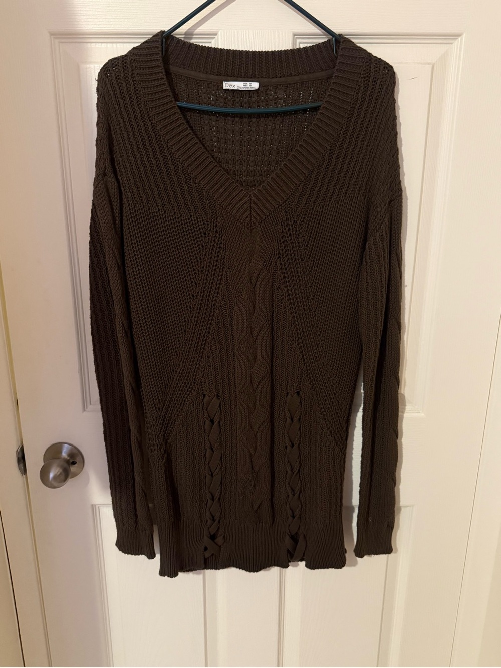 Dex Brown V-Neck Cable Knit Sweater